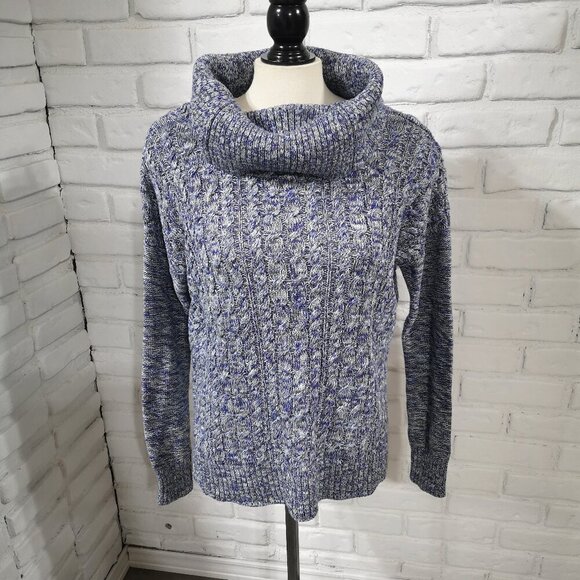 American Eagle Outfitters Ladies Size Medium Purple, Gry & Wht Cowl Neck Sweater - Picture 1 of 10